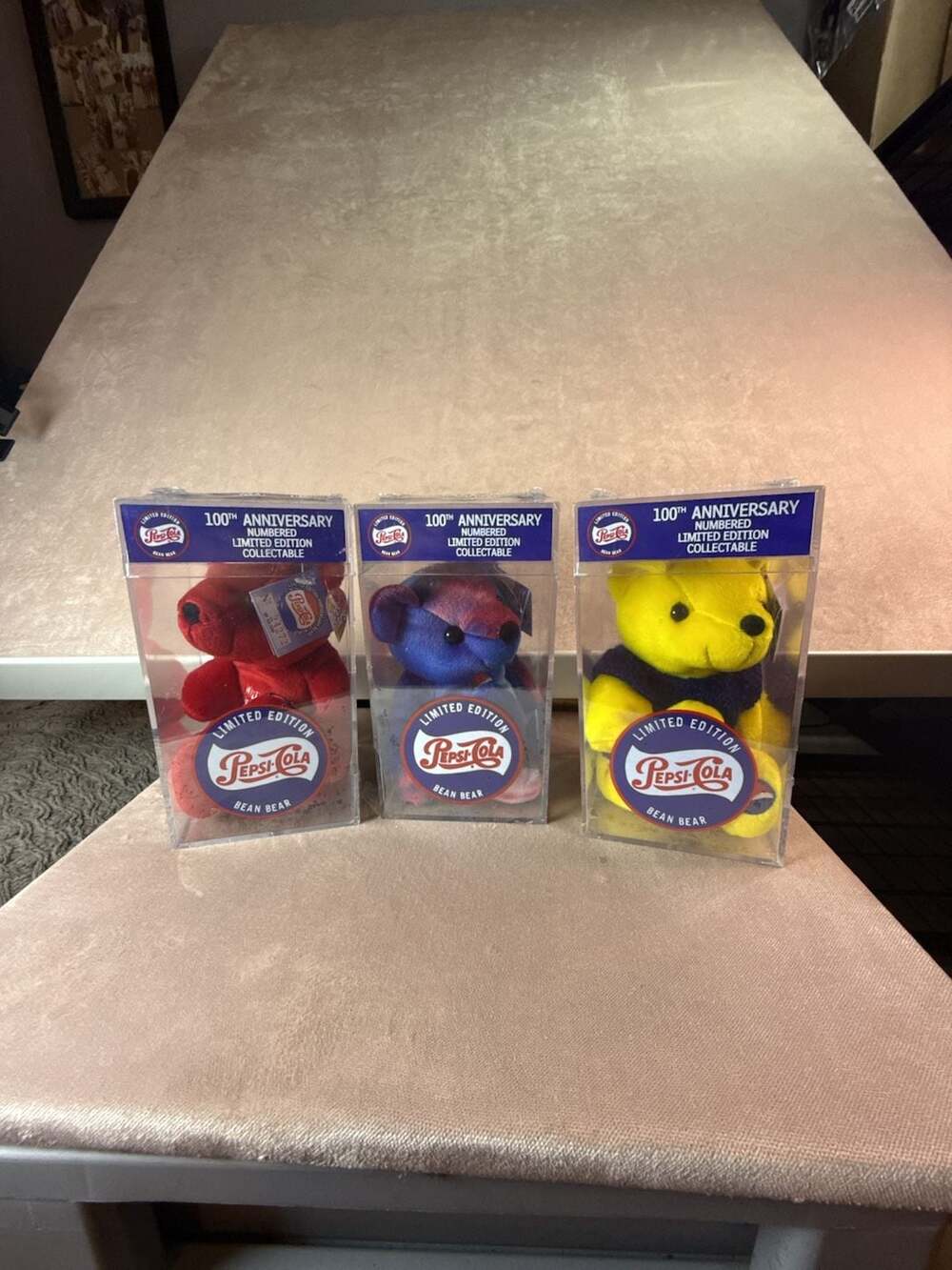 Set of 3 Vintage 1999 Pepsi-Cola 100th Anniversary Limited Edition Bean Bears